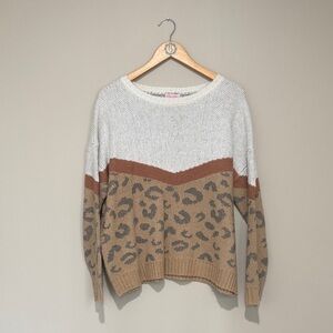 Pink Lily Cream and Brown Leopard Sweater